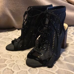 Lace up tie with tassels black heels